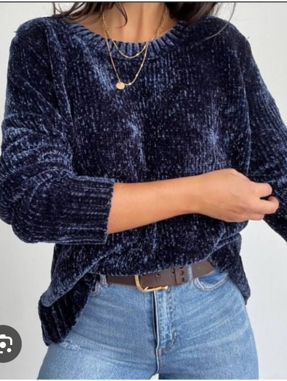 Modcloth Chenille Crewneck Crop Sweater - Navy 1x